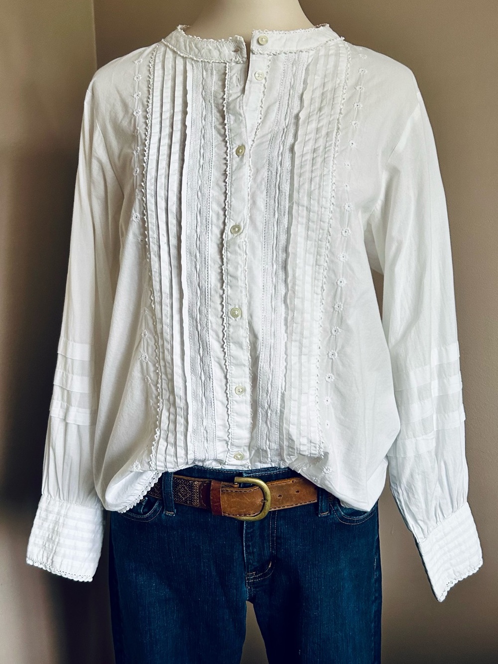 Part Two Pin-tucked, Embroidered Cotton Blouse